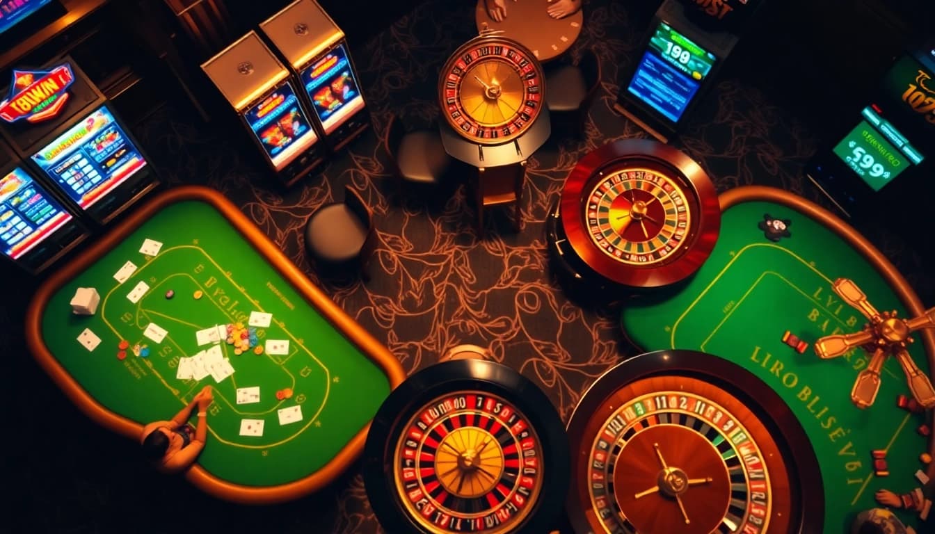 Exciting casino atmosphere showcasing 98win vin with engaged players and vibrant gaming elements.