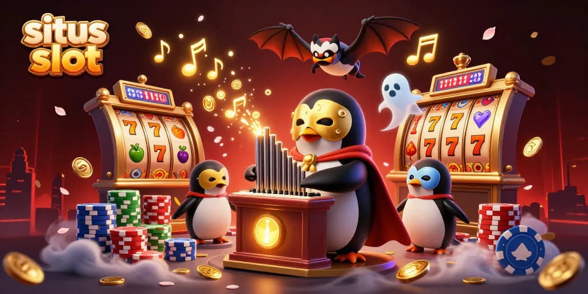 Spin jackpots and win rewards with situs slot illustrated through a vibrant casino scene.