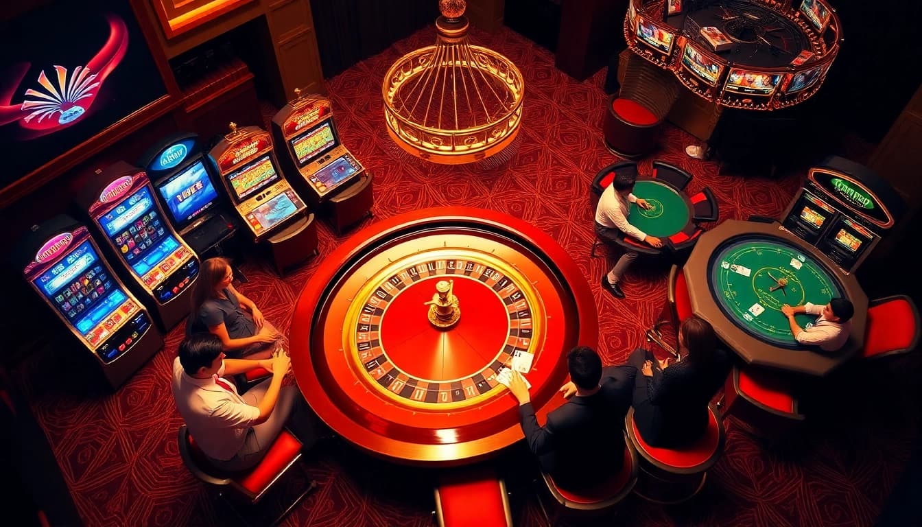 Engaging gamblers at the luxurious Fun88 Thai casino with roulette and poker games.