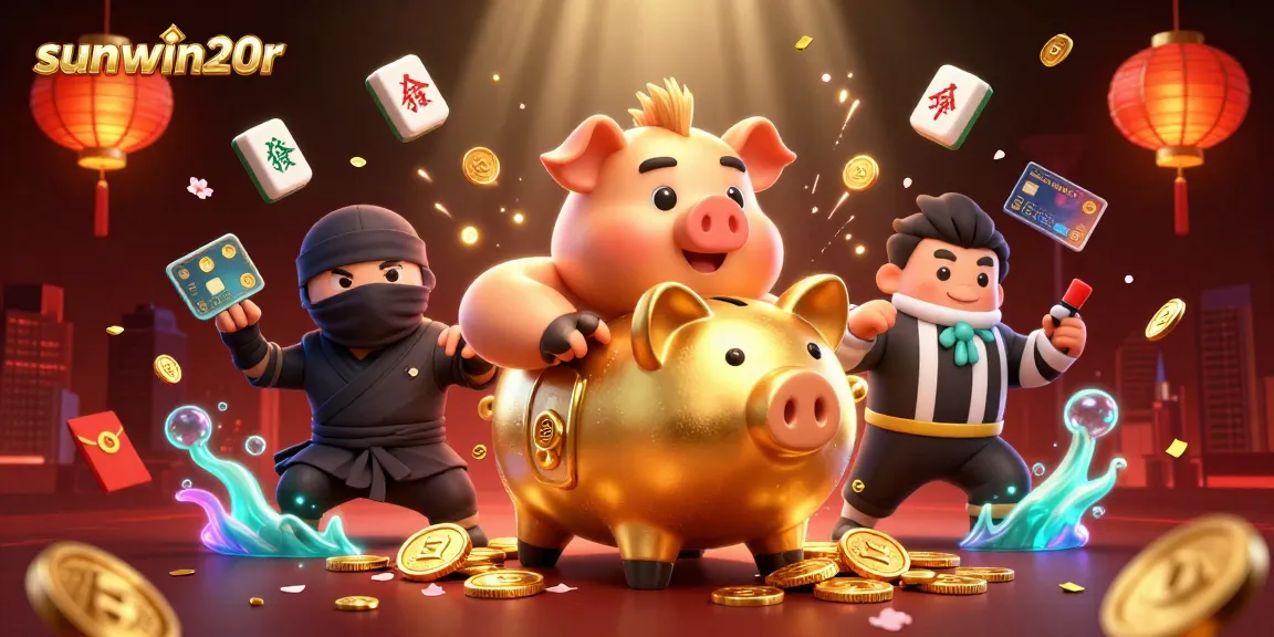 Win with sunwin20r in this lively illustration of casino fun featuring energetic characters and rich, festive elements.