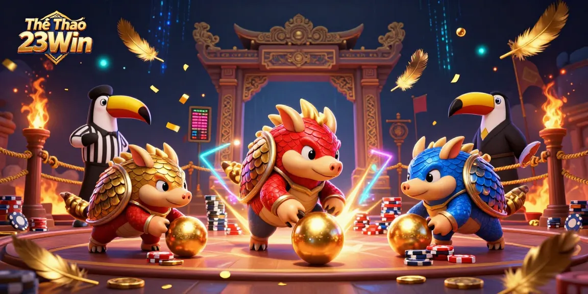 Experience thrilling sports betting with Thể Thao 23Win, featuring dynamic pangolins and poker elements.