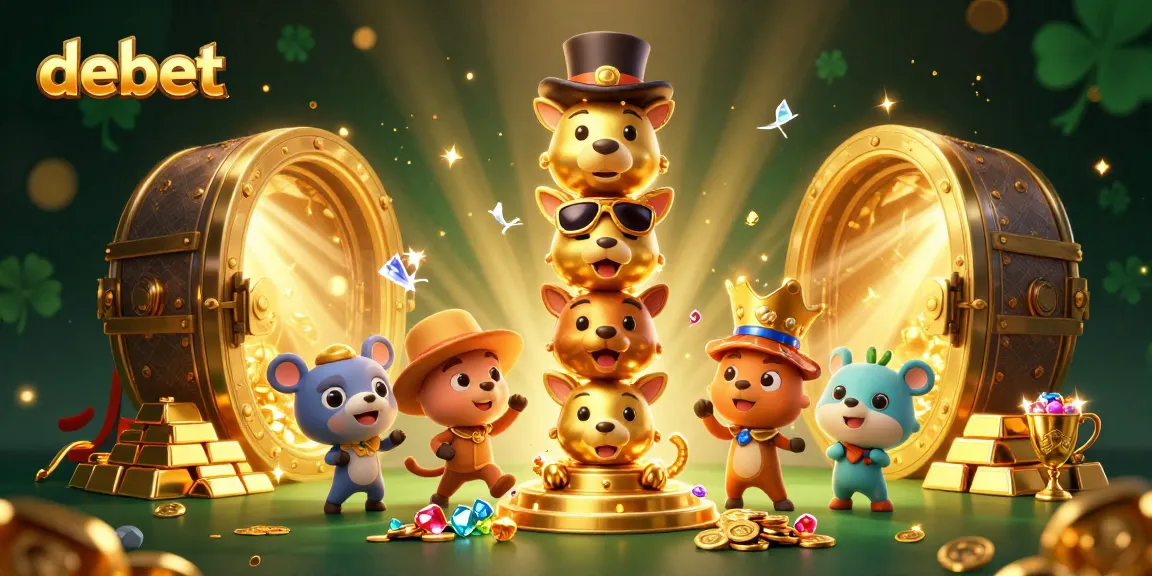 Engage with debet's vibrant casino scene filled with golden treasures and dynamic 3D characters.