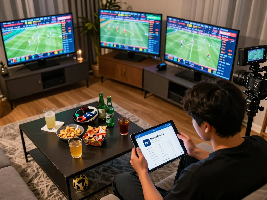 Engaged bettor analyzing odds on tylekeonhacai88 app while enjoying a home sports betting setup
