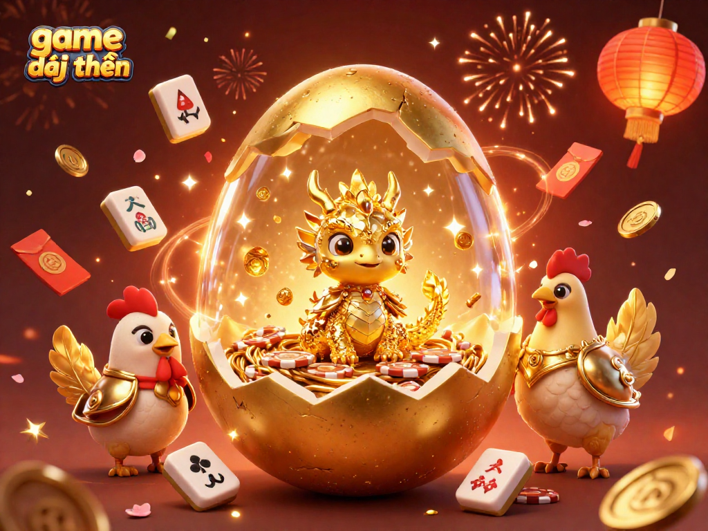 Engage in game đổi thưởng with a vibrant 3D illustration of a golden dragon and casino elements.