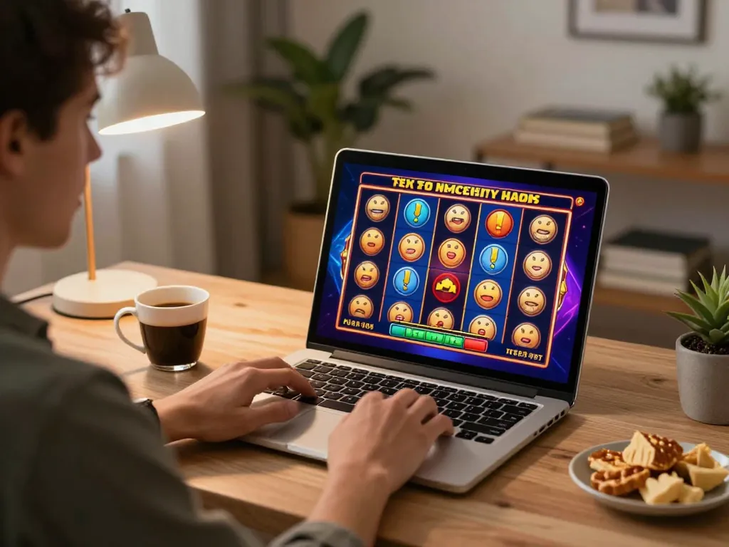 Player enjoying online slots at home on LV88 website, showcasing vibrant interface and cozy setup.