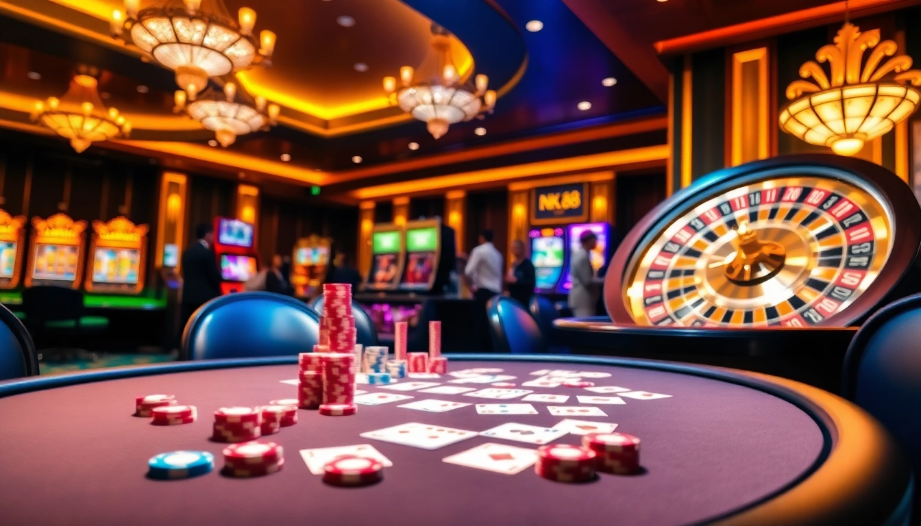 Engaged players enjoying intense poker action at NK 88 luxury casino table.