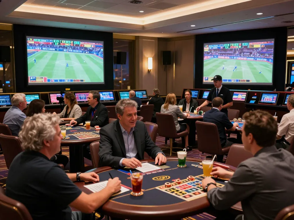 Place your bets at xin88 in an elegant sports betting lounge with enthusiastic players.