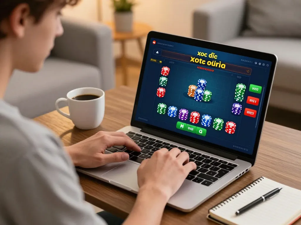 Xóc đĩa online gameplay spotlighting player engaged with betting interface.