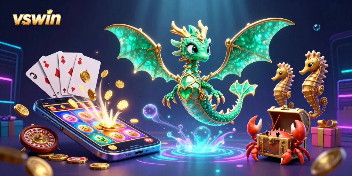 Spin the reels at vswin with a 3D sea dragon and vibrant casino elements.