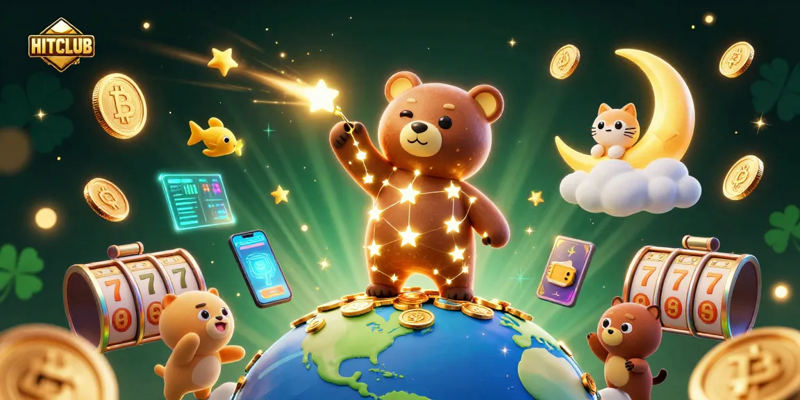 Engage with HITCLUB's vibrant gaming universe, showcasing a constellation bear and rich casino elements.