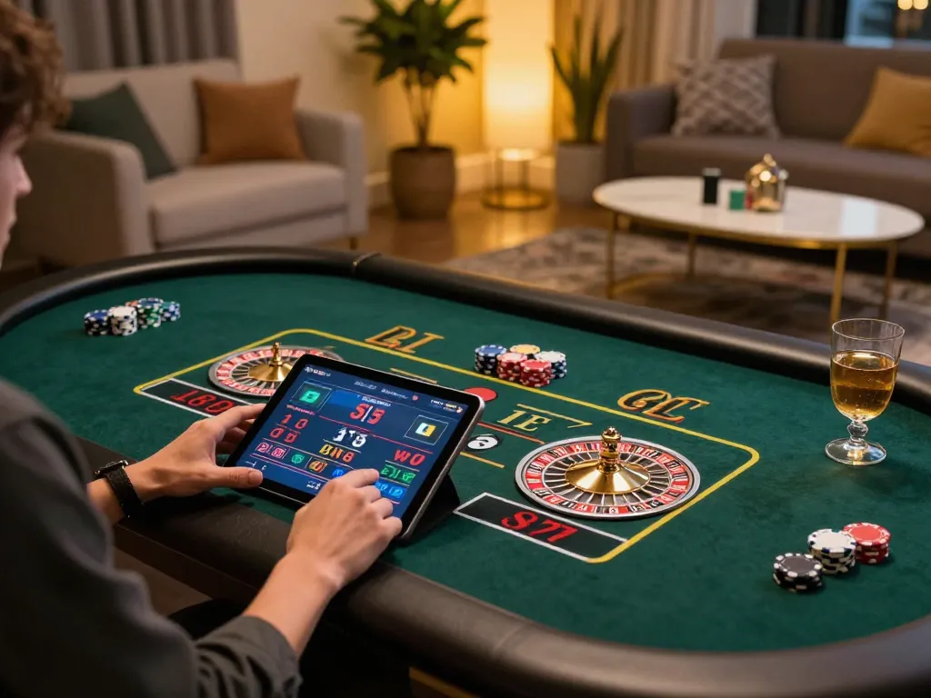 Person engaging in live casino gaming via 789betgo on tablet in a cozy setting.