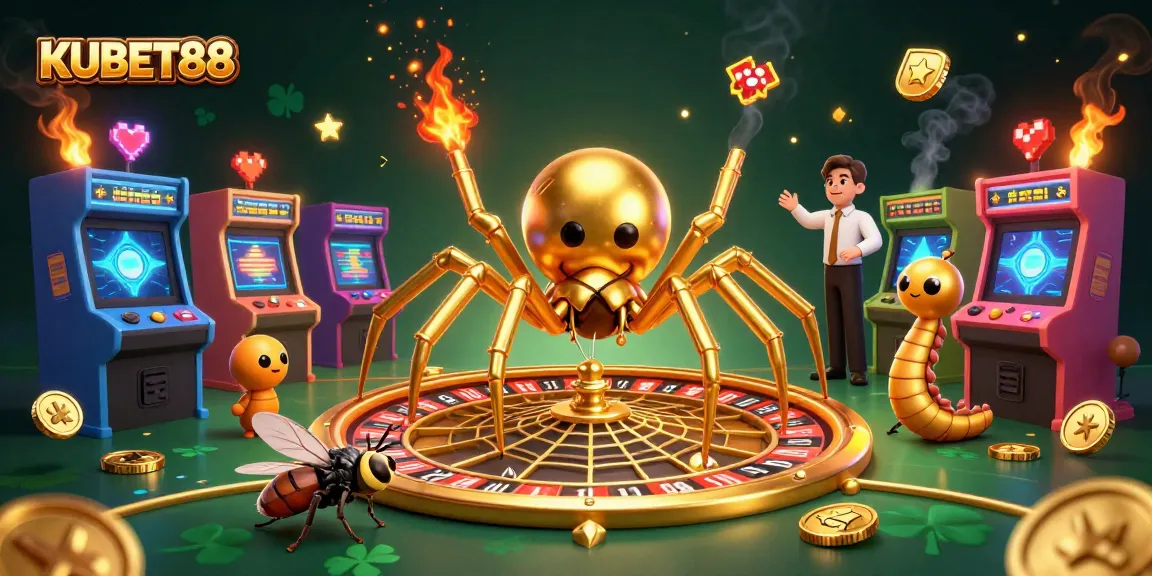 KUBET88 invites players to spin the roulette wheel amidst a bustling 3D gaming environment.
