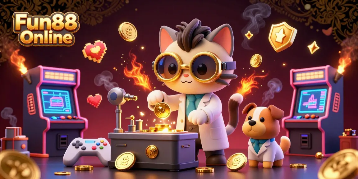 Spin to win with Fun88 Online in this vibrant 3D casino illustration filled with gold and gaming elements.