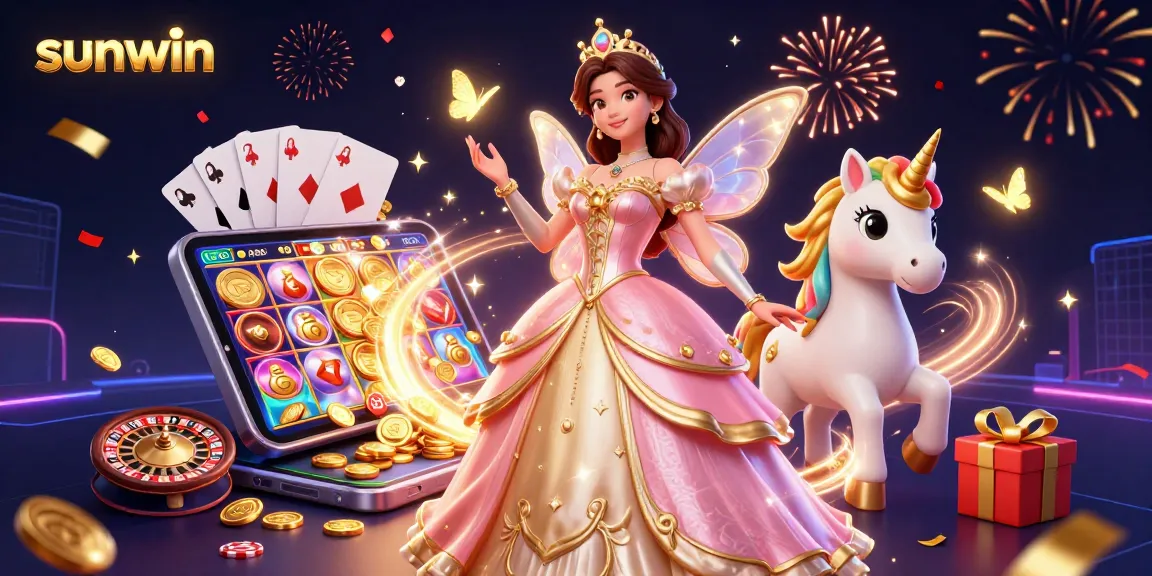 Experience sunwin's vibrant gaming world with a glamorous character and exciting slot games.