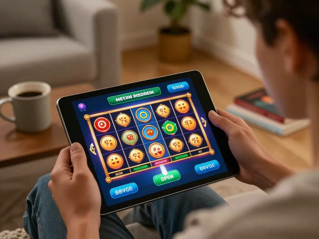 Player enjoying a thrilling spin on the 88vvgo casino app in a cozy home setting.