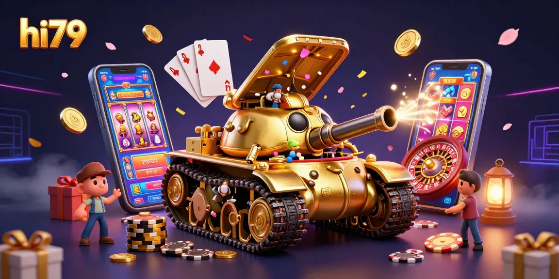 Engage in thrilling gaming action at hi79 with a cartoon beetle tank casino and colorful slot games.