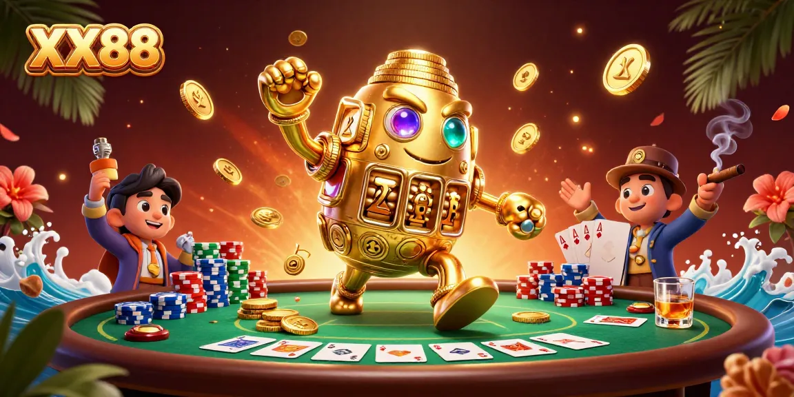 Experience the excitement of XX88's dynamic gaming scene with a golden golem avatar amidst poker action.