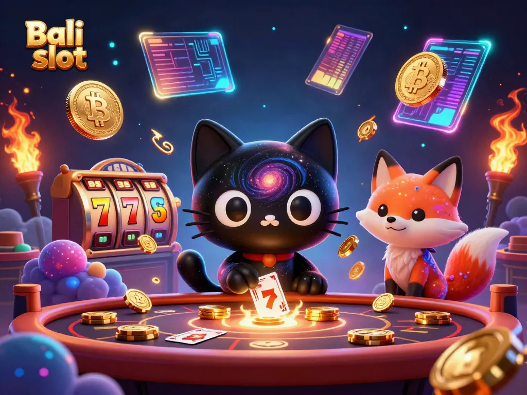 Engage in thrilling gameplay with Bali slot at a cosmic casino featuring vibrant 3D characters.