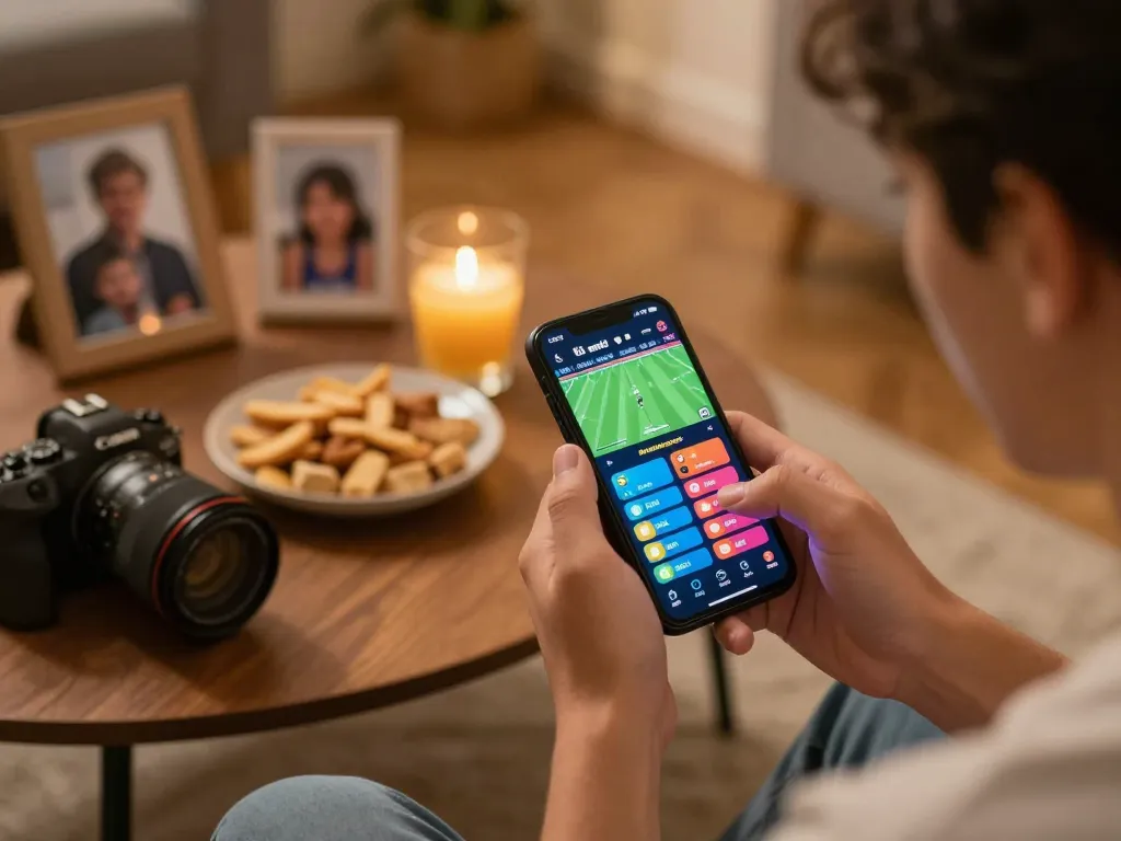 Experience thrilling sports betting action with 23win on your smartphone in a cozy home setting.