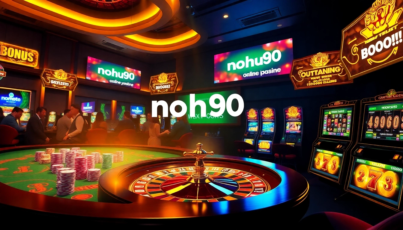 Nohu90 showcases an exciting casino scene with vibrant slot machines and thrilling jackpots.