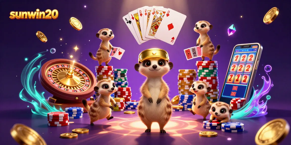 Win big with sunwin20 as meerkats manage casino chaos in a vibrant 3D scene.