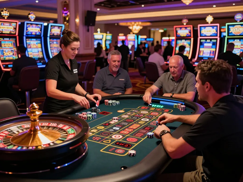 Experience the thrill of betting at the roulette table in a vibrant Las Vegas casino setting with fc88