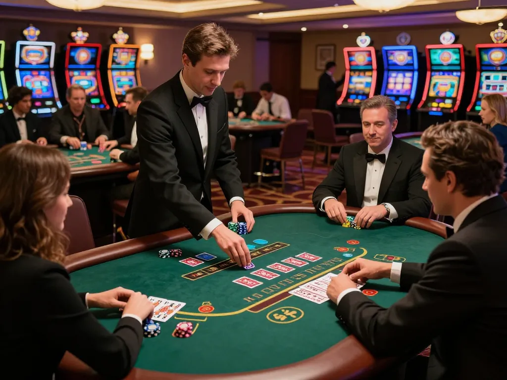 House players strategizing at a Nhà cái Xo88 blackjack table with dynamic lighting and elegant decor.