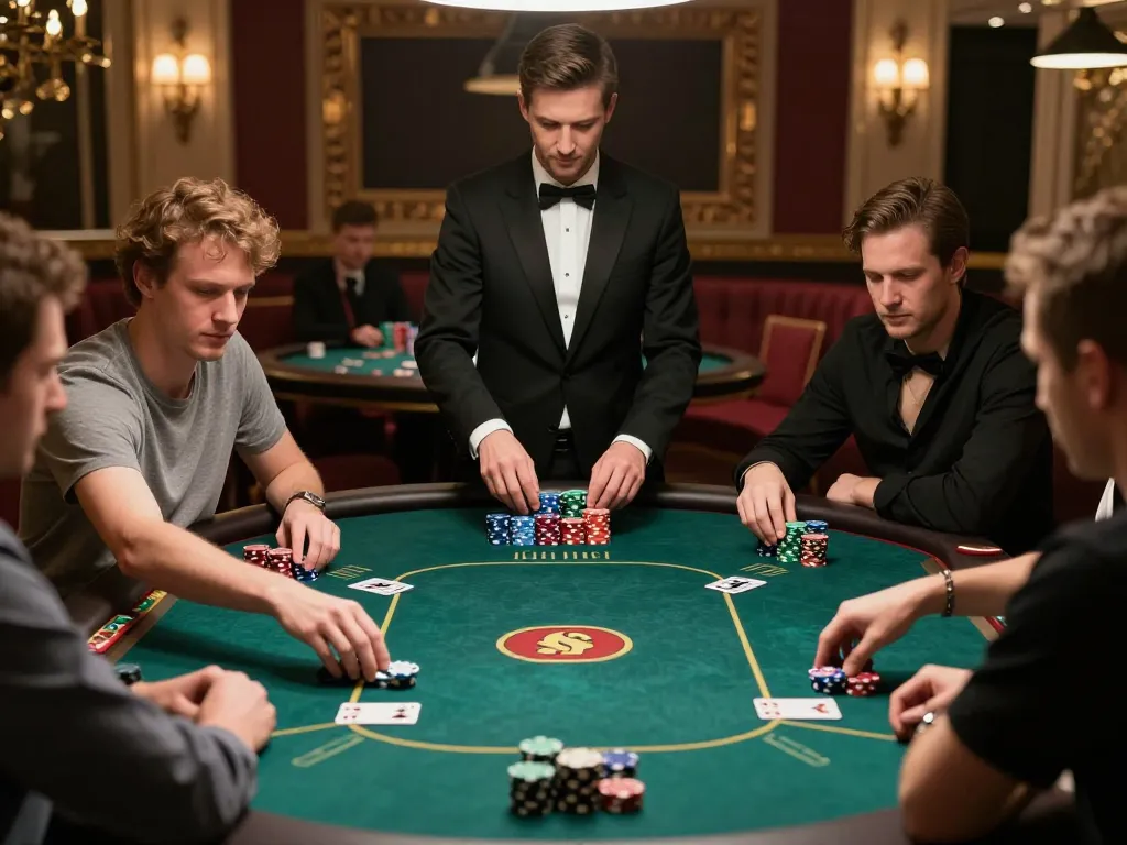 Players strategizing in a high-stakes poker game at Hbet, displaying excitement and competition.