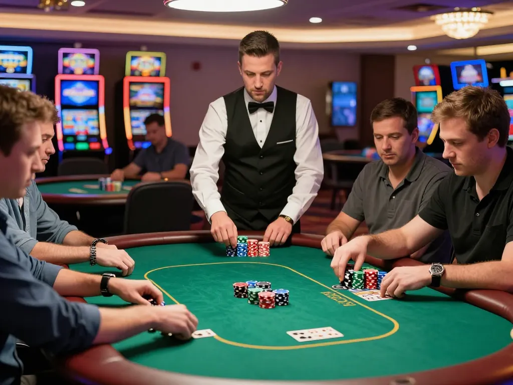 Nhà cái Lu88 engaging players in a thrilling poker game, showcasing strategy and excitement in a luxurious casino environment