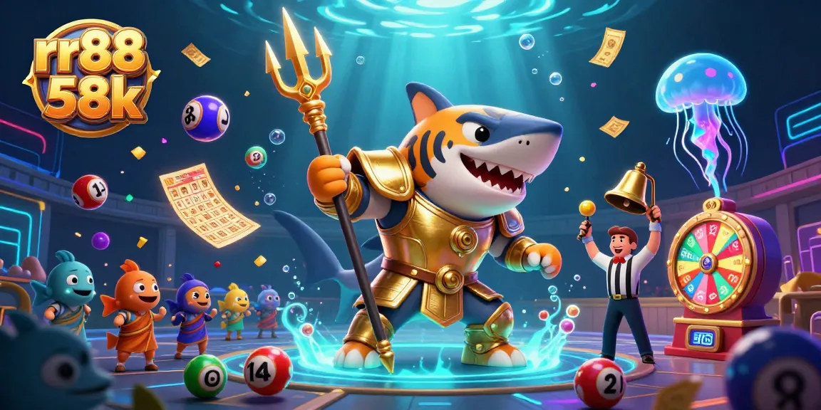 Engage in thrilling play with rr88 58k chance, featuring a colorful underwater casino scene bustling with vibrant elements.