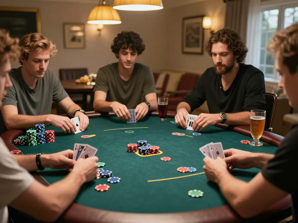 Engaging poker night scene showcasing strategic gameplay at home with 68gamebaivn