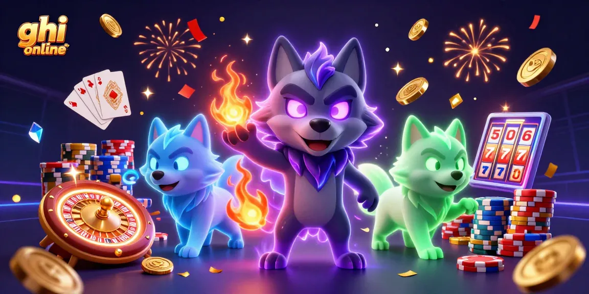 Engage in ghi đề online with a dynamic scene of wolf spirits surrounded by casino elements and excitement.