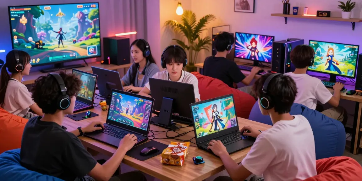 Engaging group playing hentai games online in a cozy gaming room.