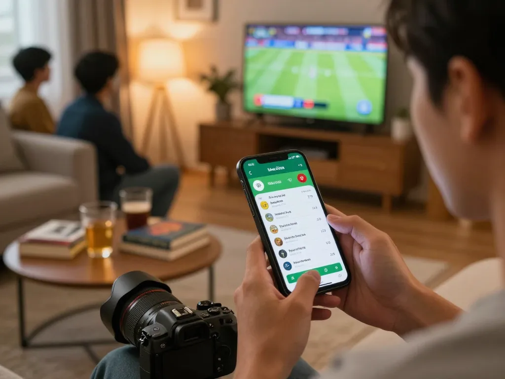Engaged user checking keo nha cai on a smartphone for live sports betting updates.
