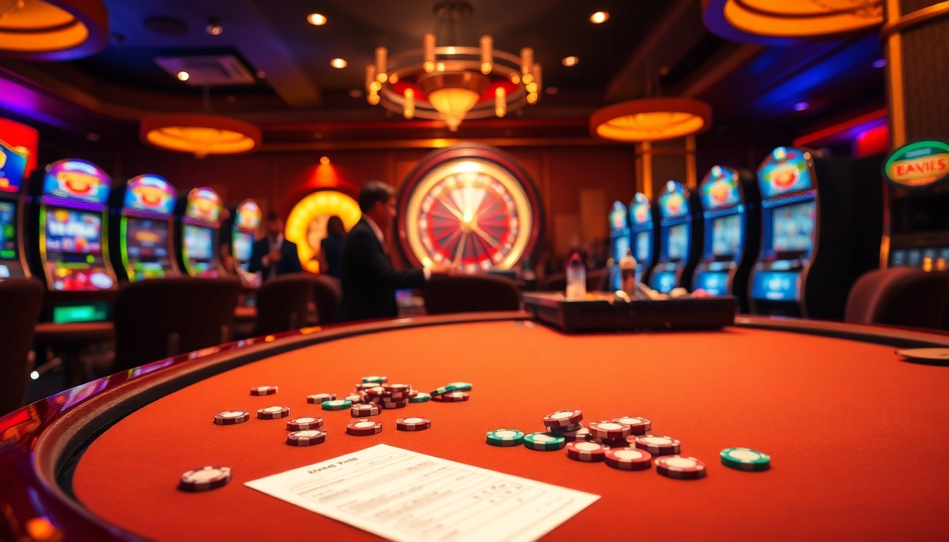 Casino scene with poker players and roulette highlighting https://bem88.com and the excitement of betting.