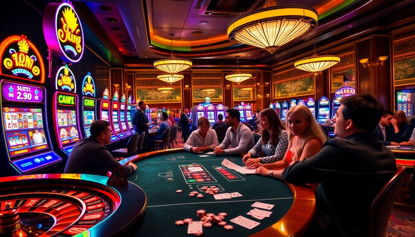 Experience thrilling casino action with 79king players at luxury tables and bright slot machines.