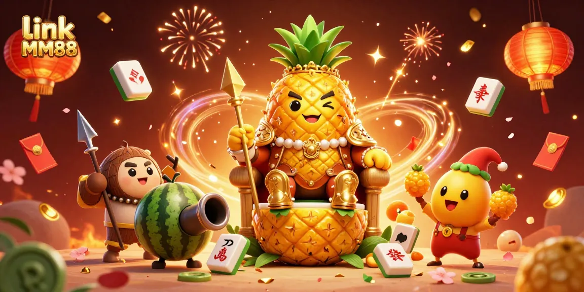 Join the fun with link MM88, featuring lively characters and casino elements in a vibrant beach scene.
