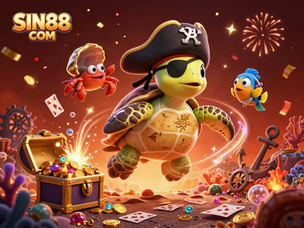 Experience the excitement of gaming at SIN88 COM with illustrated characters and treasures.