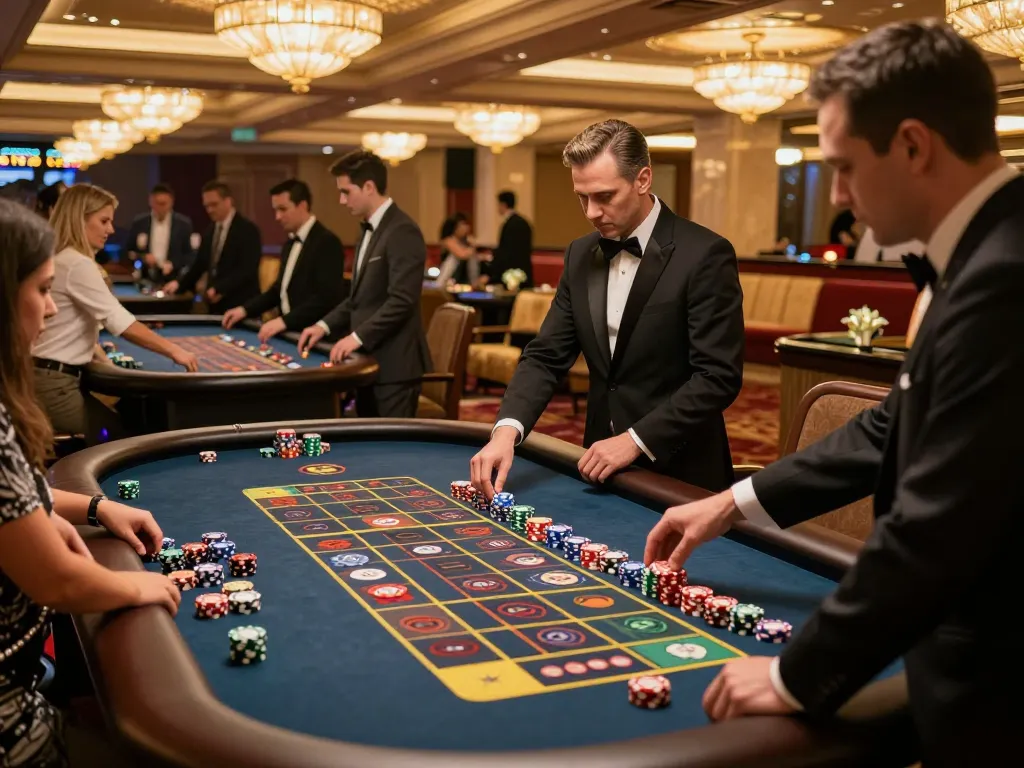 SV66 players engaging with the roulette wheel in a vibrant casino setting, showcasing excitement and strategy.
