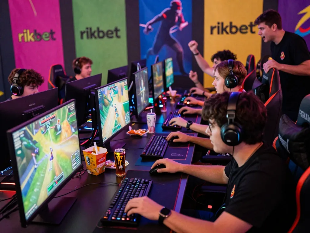 rikbet gaming arena scene with players collaborating and intense gameplay