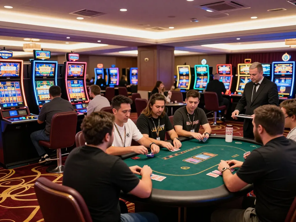 Players enjoying a thrilling session at LV88 casino with games in action and vibrant slot machines.