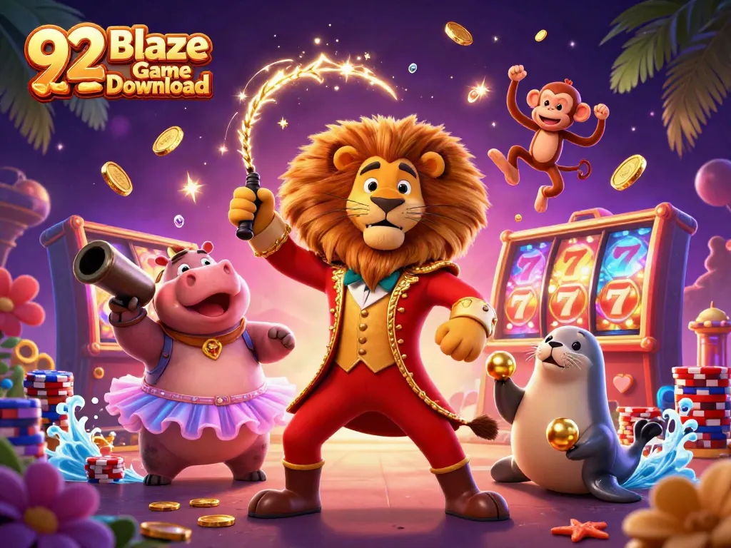 Engage with the vibrant 92 Blaze Game Download scene featuring exciting casino elements and characters.