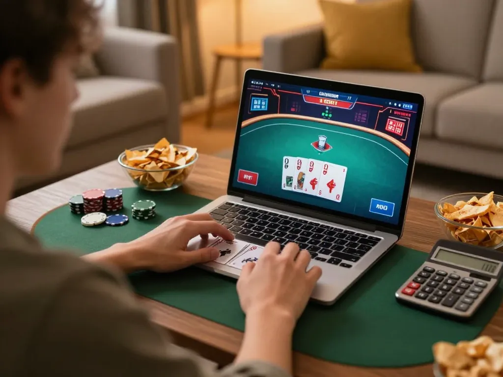 Engaging online poker action at nhà cái uy tín Sunwin from a cozy home gaming setup.