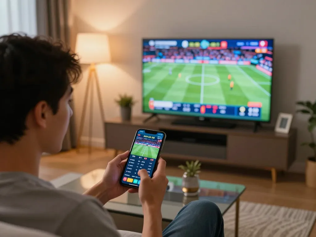 Engaged player placing bets on Net88's mobile platform during an exciting sports event.
