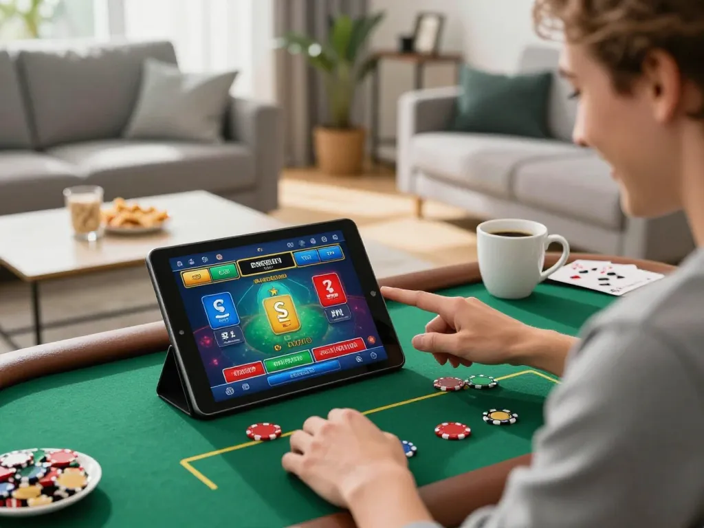 Engaging with sin88s live dealer games at home in a stylish setup, enjoying a cozy atmosphere