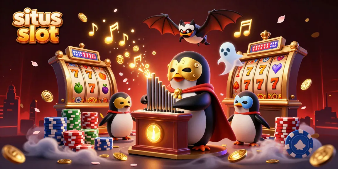 Spin jackpots and win rewards with situs slot illustrated through a vibrant casino scene.