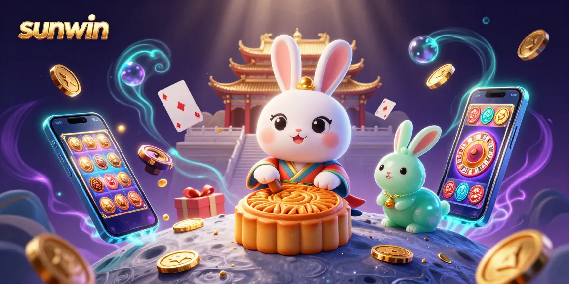 Activate your game with sunwin's thrilling moon rabbit and casino elements illustration.