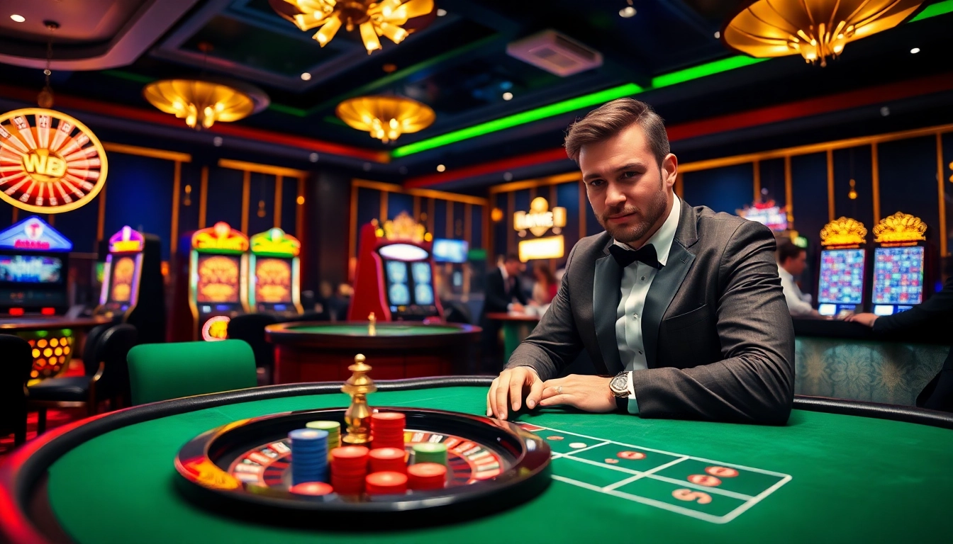 Engaging gamblers at the trang chủ mm88 showcasing excitement with cards, chips, and roulette.