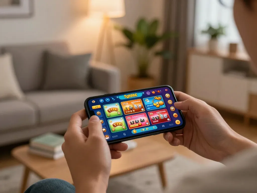 Engaging user tests tg8886 mobile casino app on smartphone, highlighting vibrant game options.