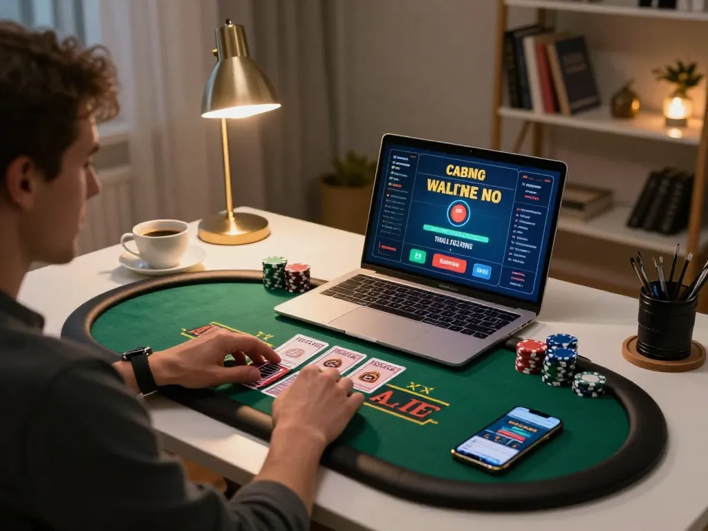 Person engaging in live dealer blackjack on uk88s platform from a cozy home setup.